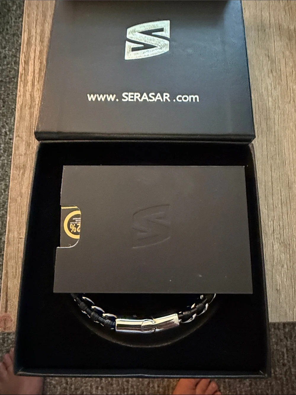 Men's Black Leather and Silver Chain Bracelet - New
